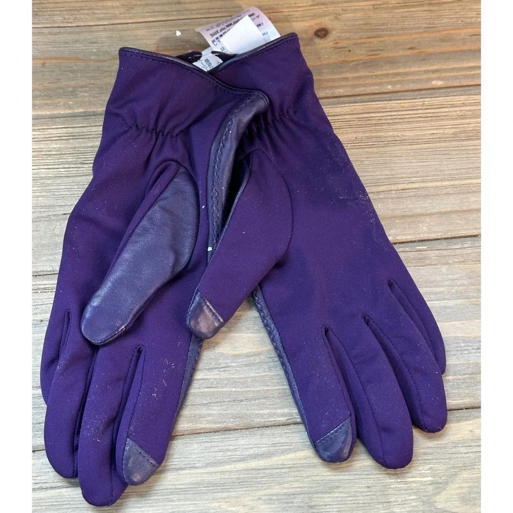 Lands' End Gloves EZ Touch Leather Spandex Womens S Purple NWT